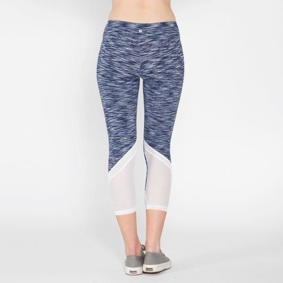 Lanston Sport Leggings Small Cropped Navy White Heather Stripe Mesh Calf NWT - Picture 2 of 12